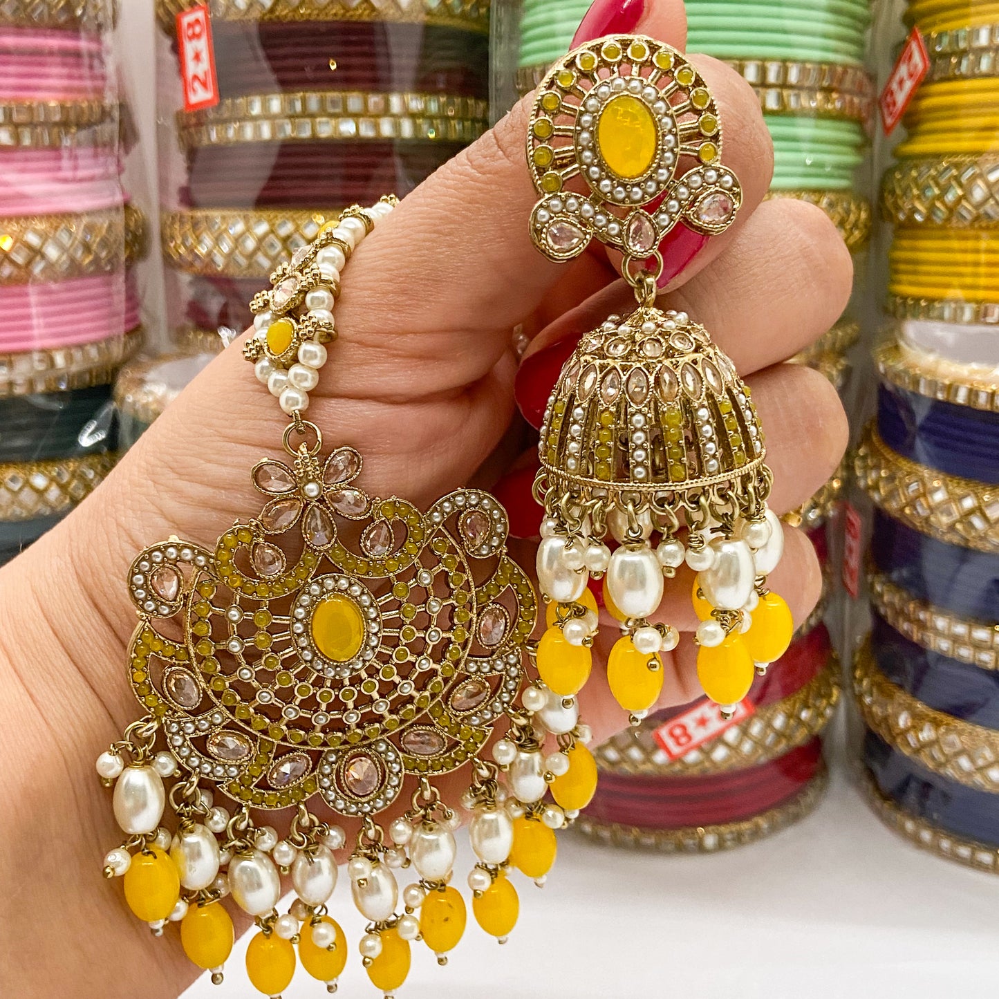 Jdau oversized tikka set - yellow earrings