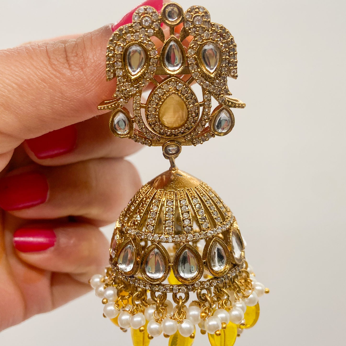 Mossinite jhumka - yellow earrings