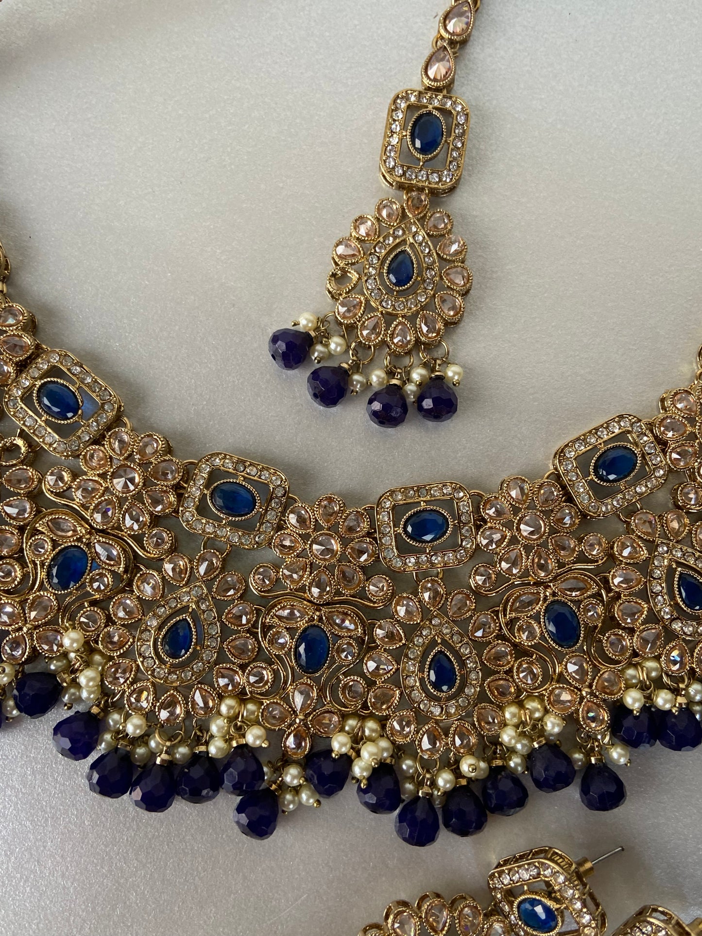 Polki necklace- royal blue