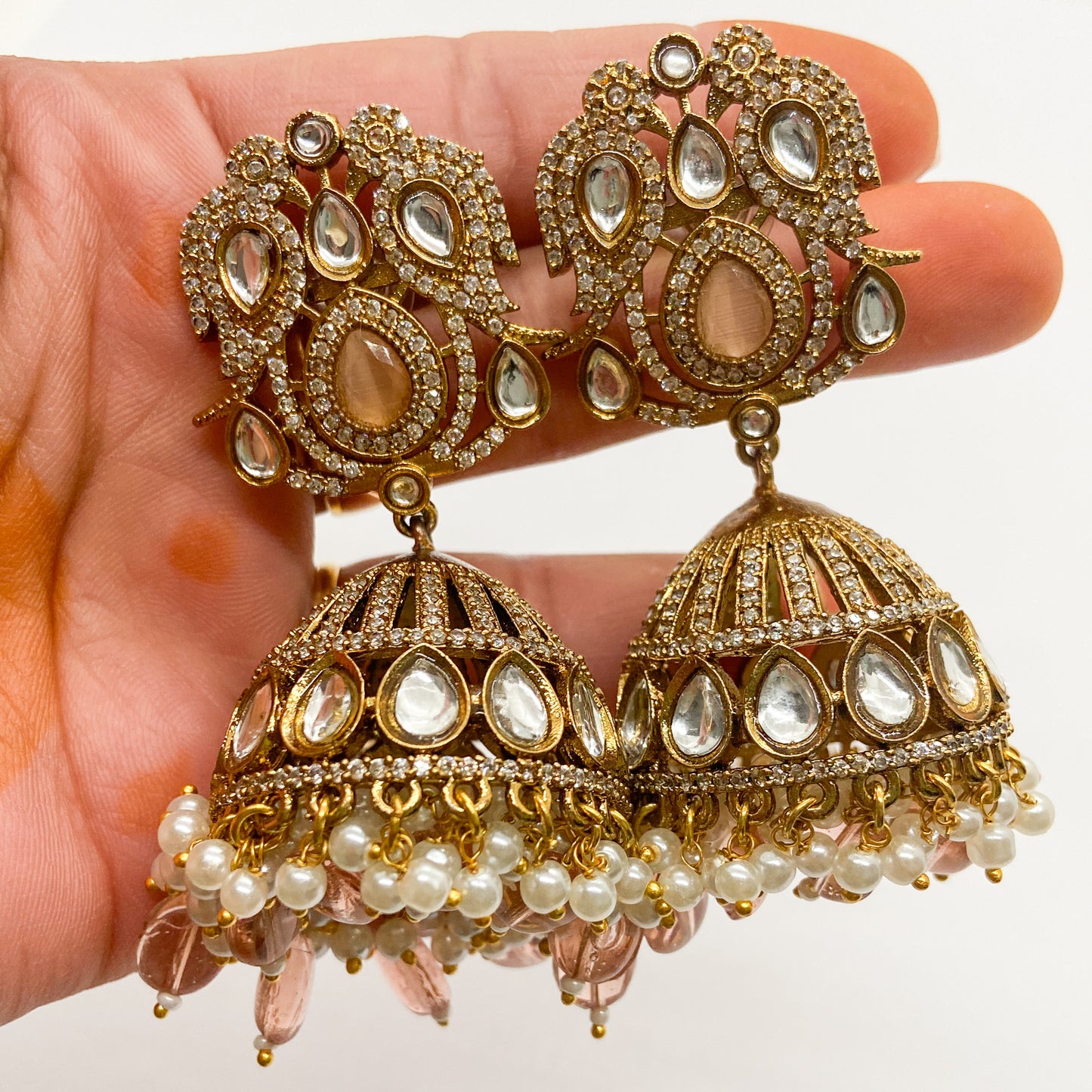 Mossinite jhumka - peach earrings