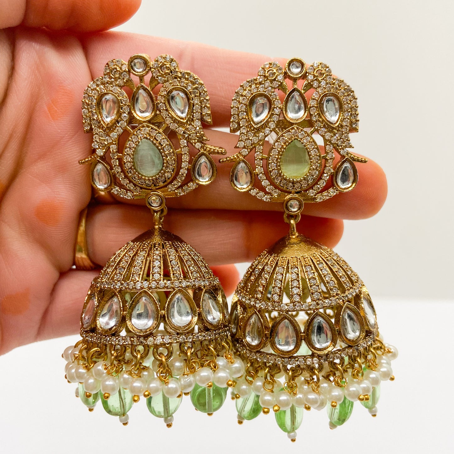 Mossinite jhumka - mint earrings