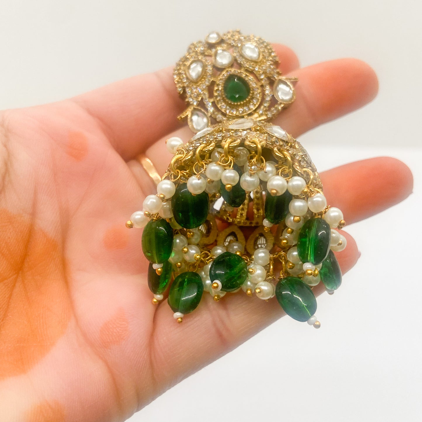 Mossinite jhumka - green earrings