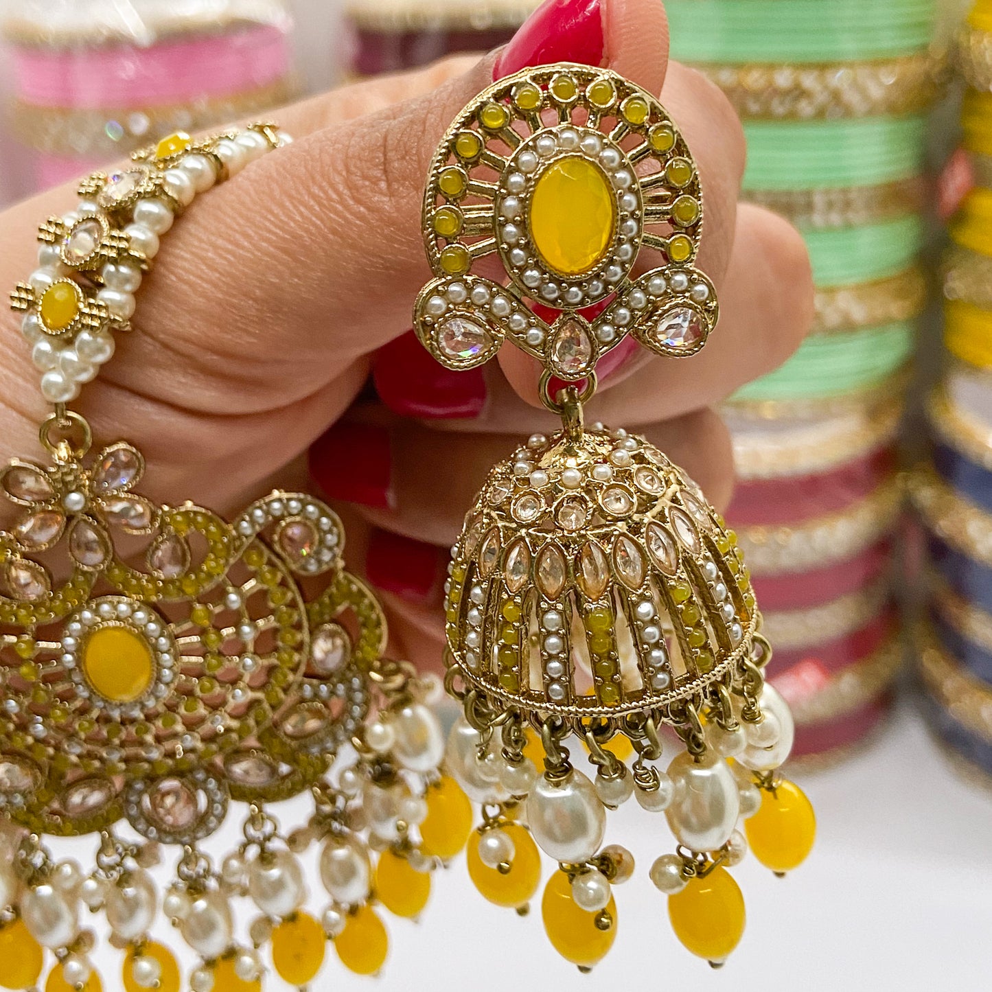 Jdau oversized tikka set - yellow earrings