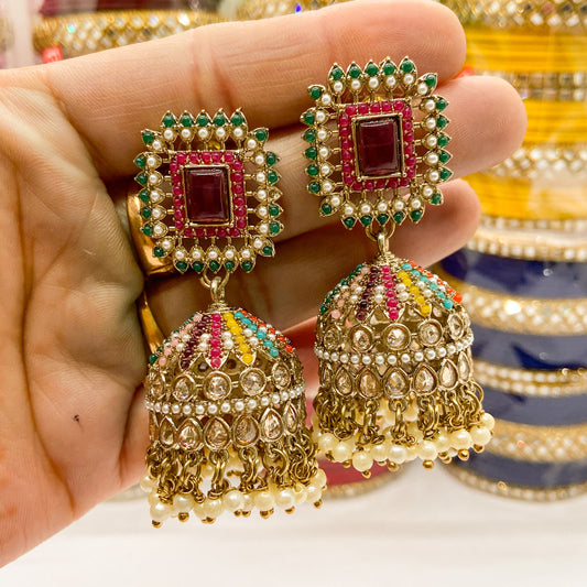 Jdau jhumki earrings- multi