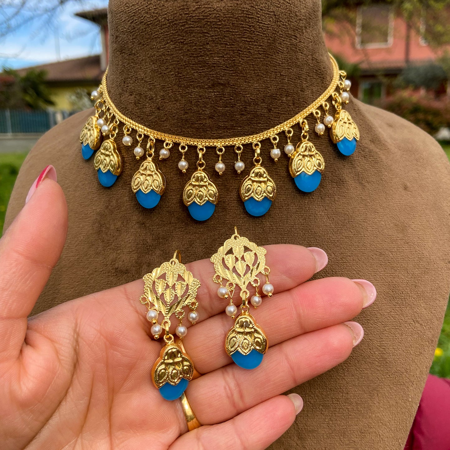 Punjabi necklace- sky