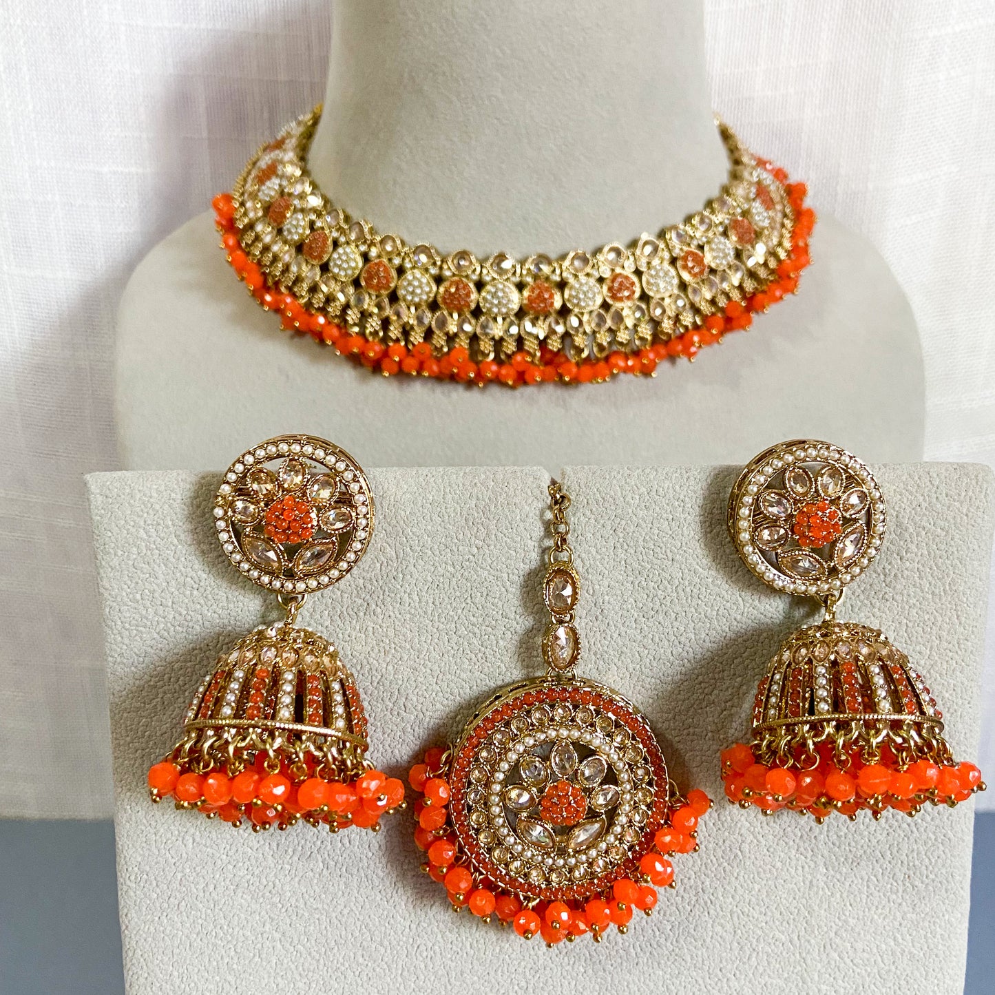 Pakistani jdau necklace- orange