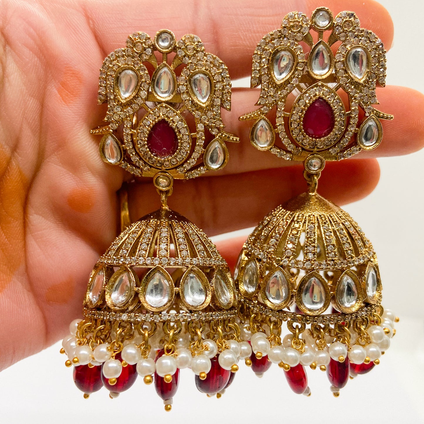 Mossinite jhumka - maroon earrings