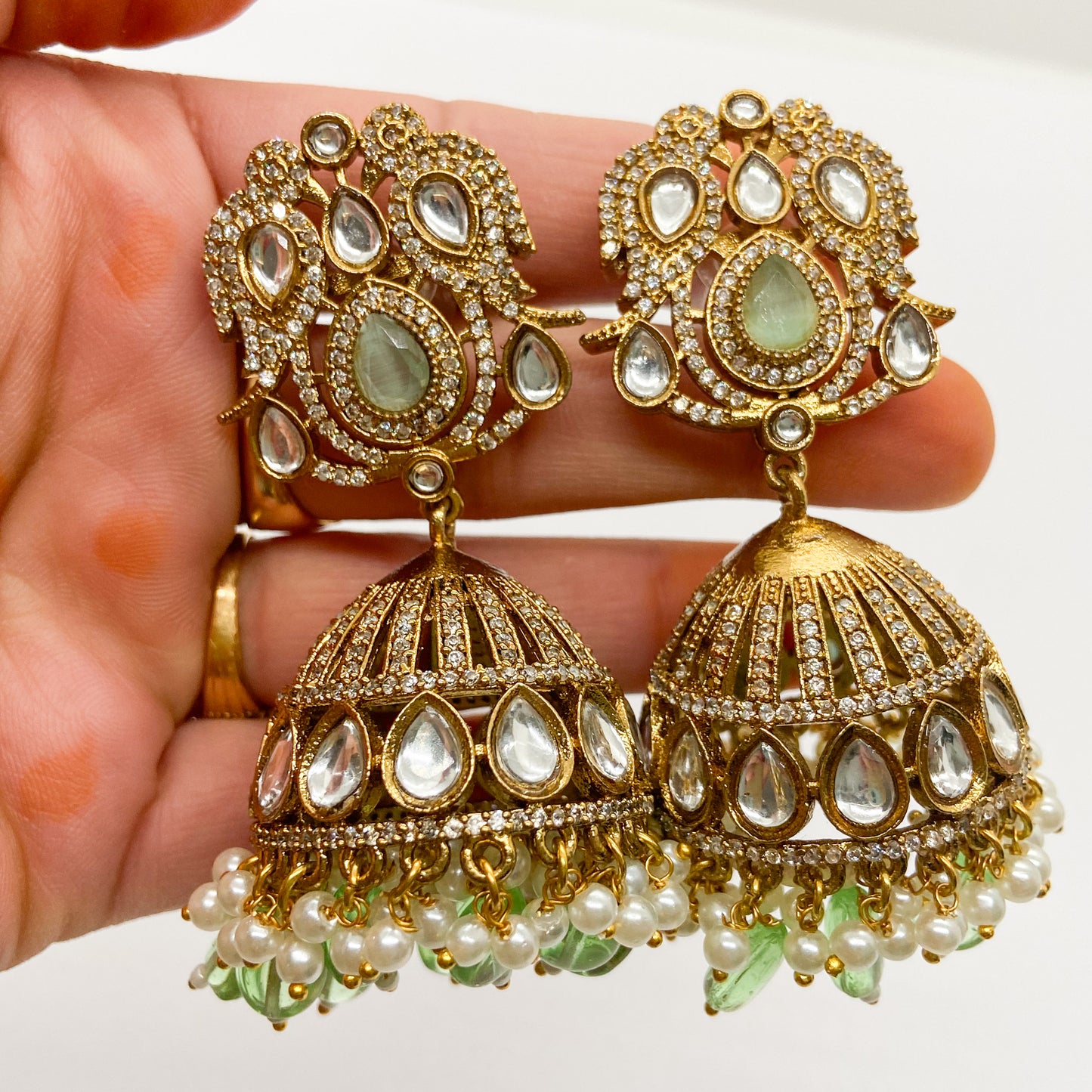 Mossinite jhumka - mint earrings