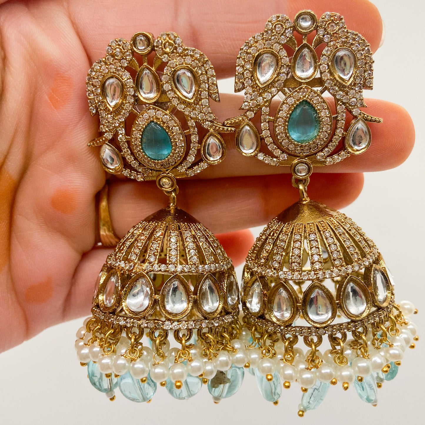 Mossinite jhumka - sky earrings