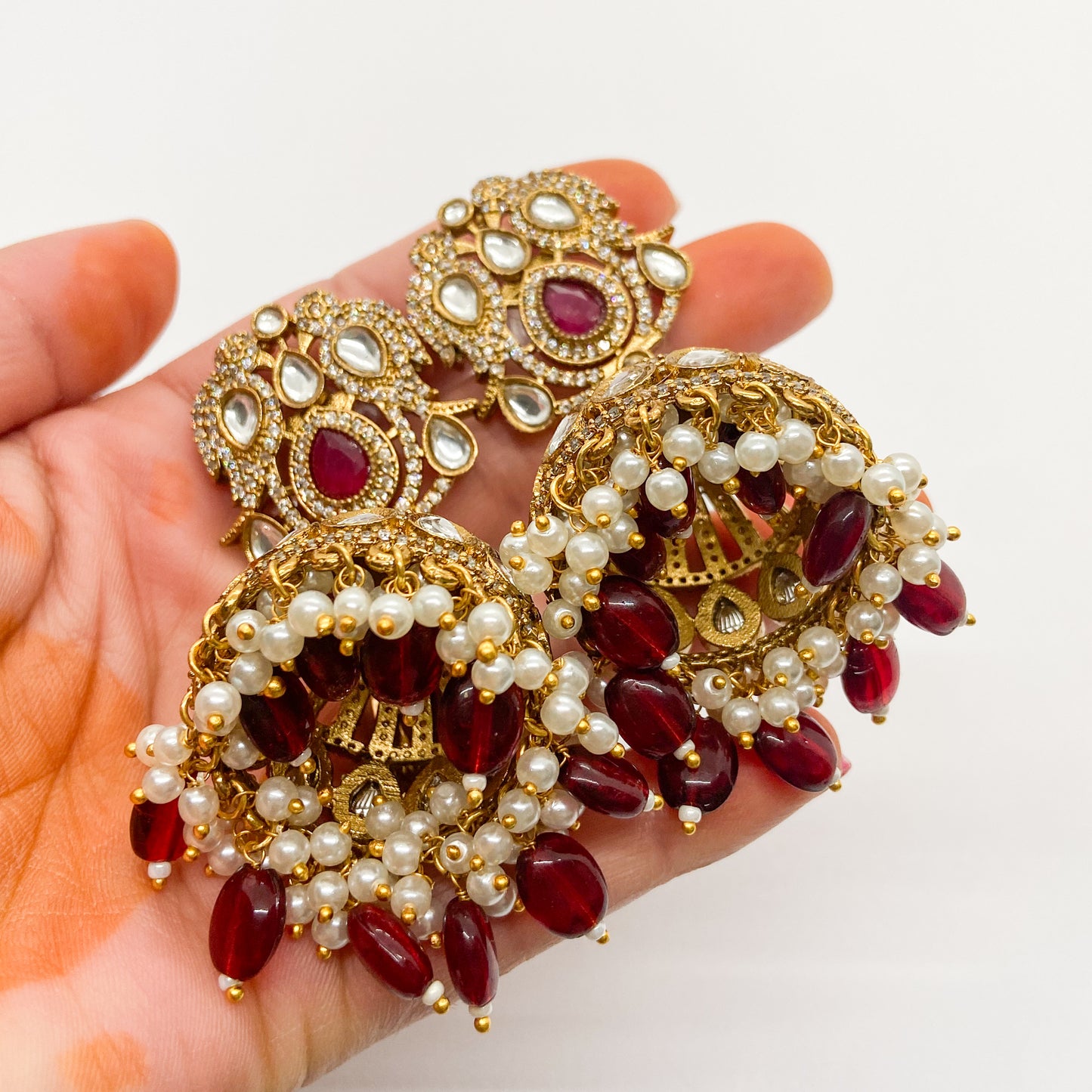 Mossinite jhumka - maroon earrings