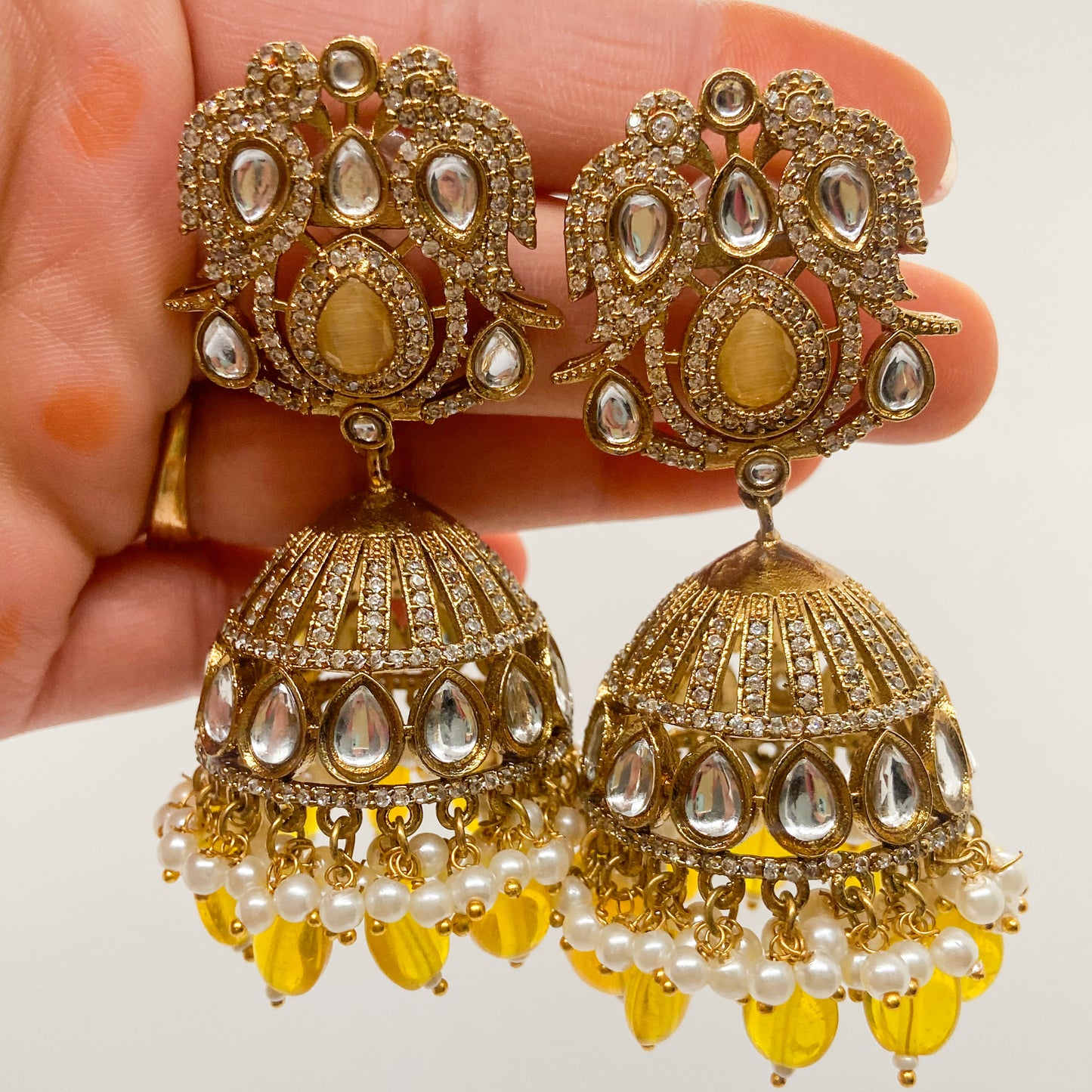 Mossinite jhumka - yellow earrings