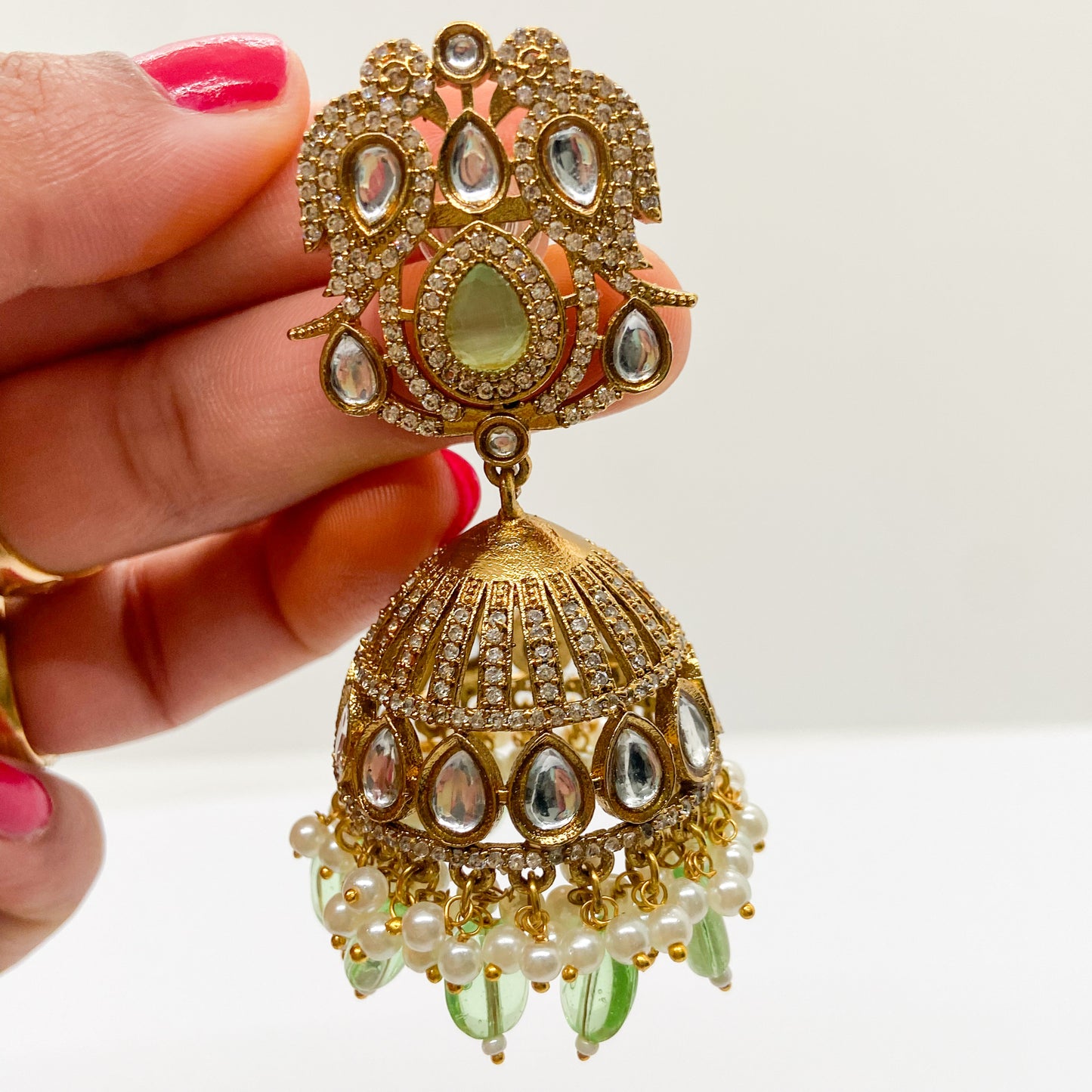 Mossinite jhumka - mint earrings