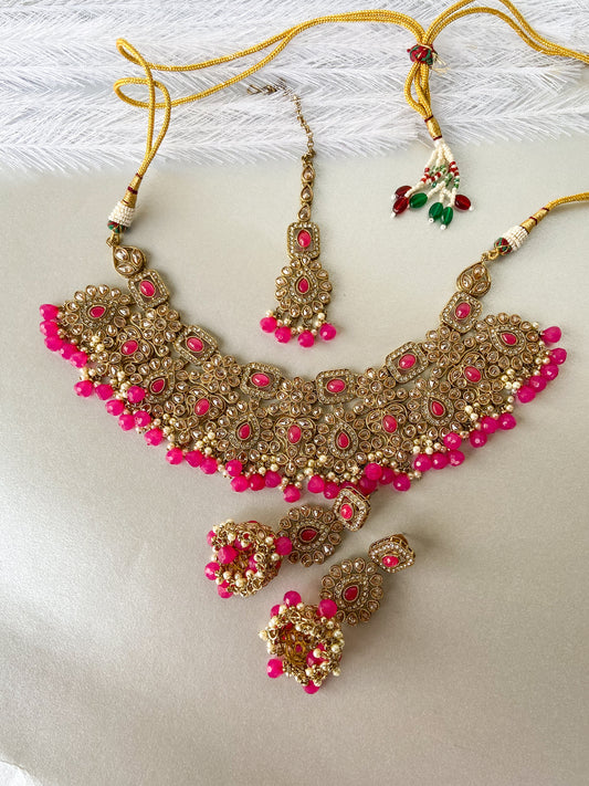 Polki necklace - hot pink