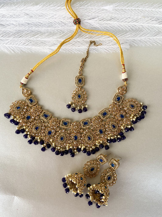 Polki necklace- royal blue