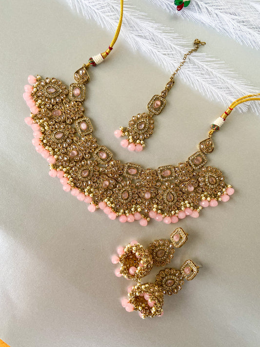 Polki necklace- baby pink