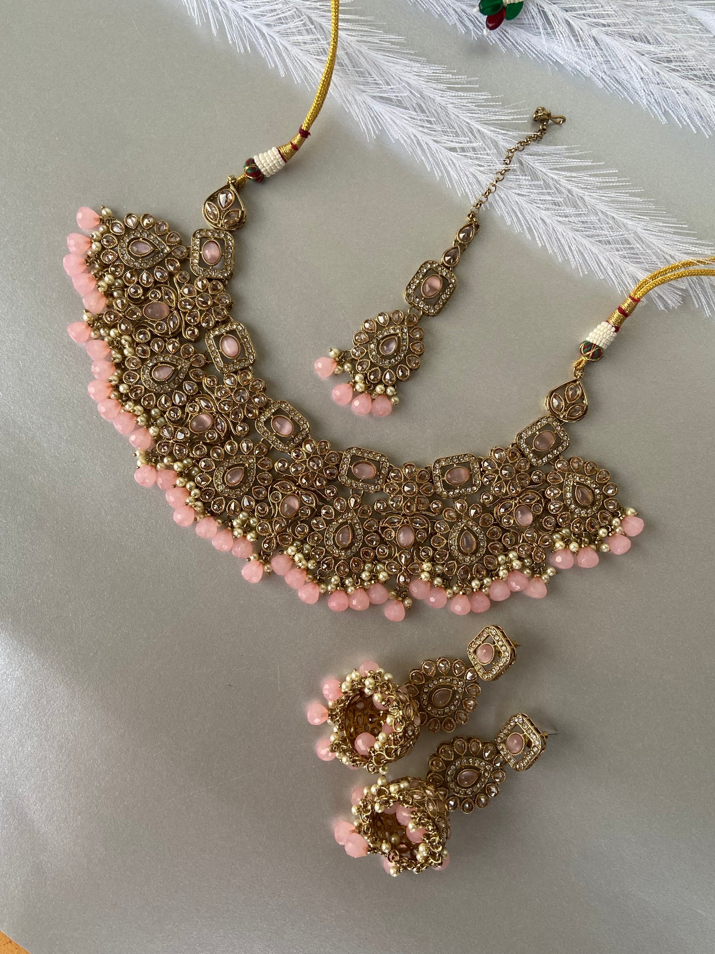 Polki necklace- baby pink