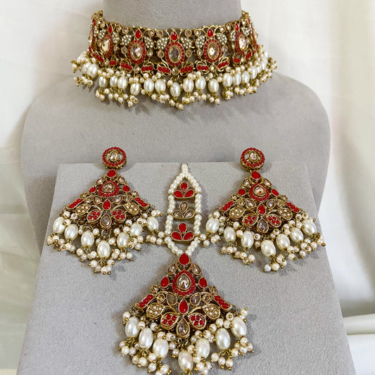 Pakistani jdau necklace- Red