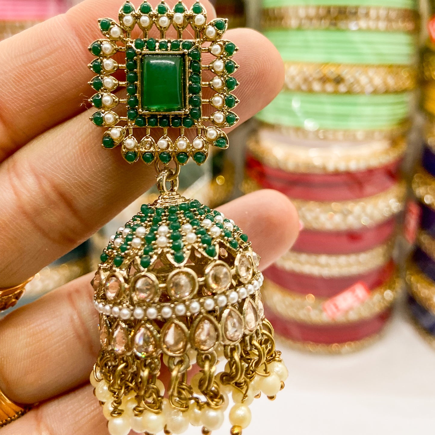 Jdau jhumki earrings- green