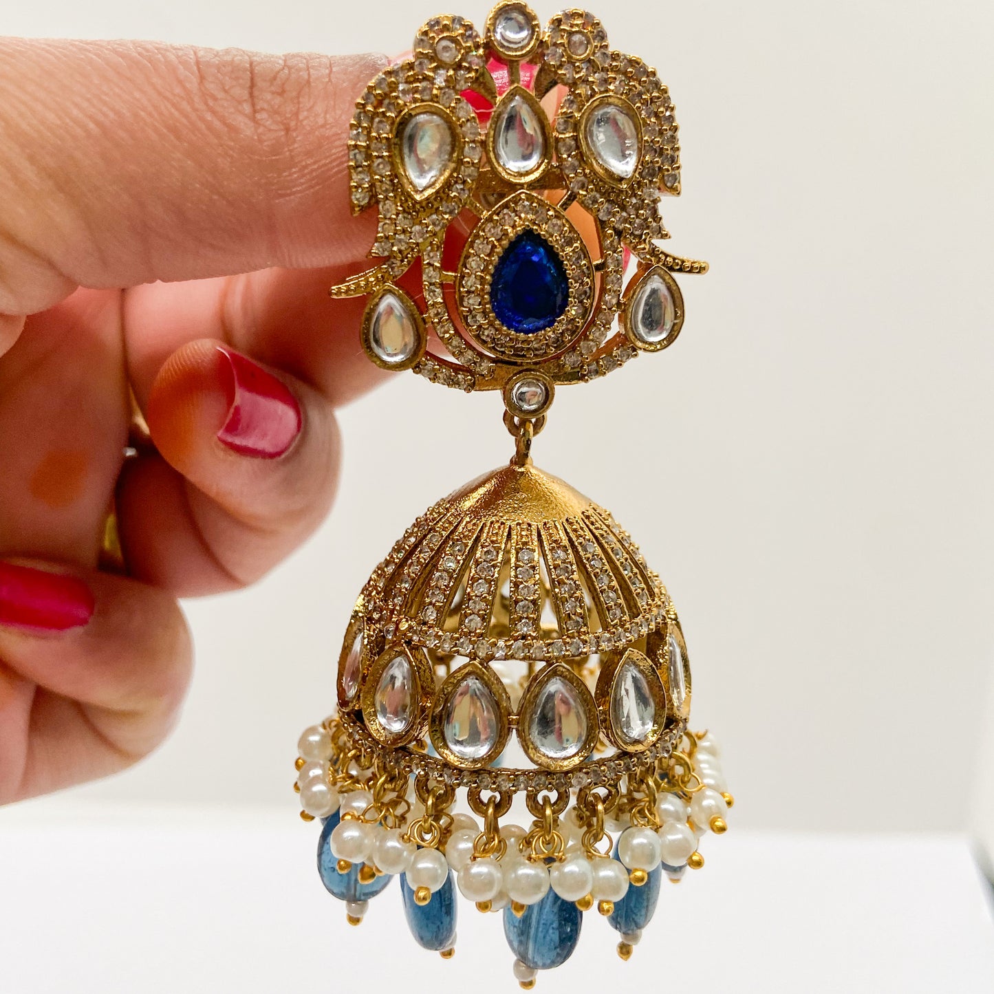 Mossinite jhumka - blue earrings