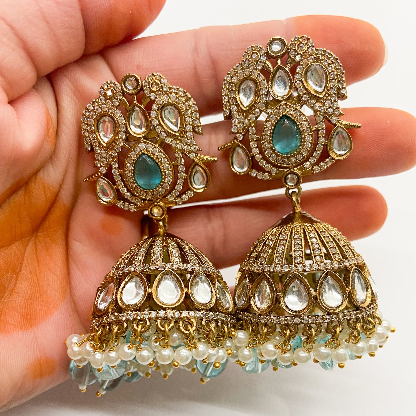 Mossinite jhumka - sky earrings