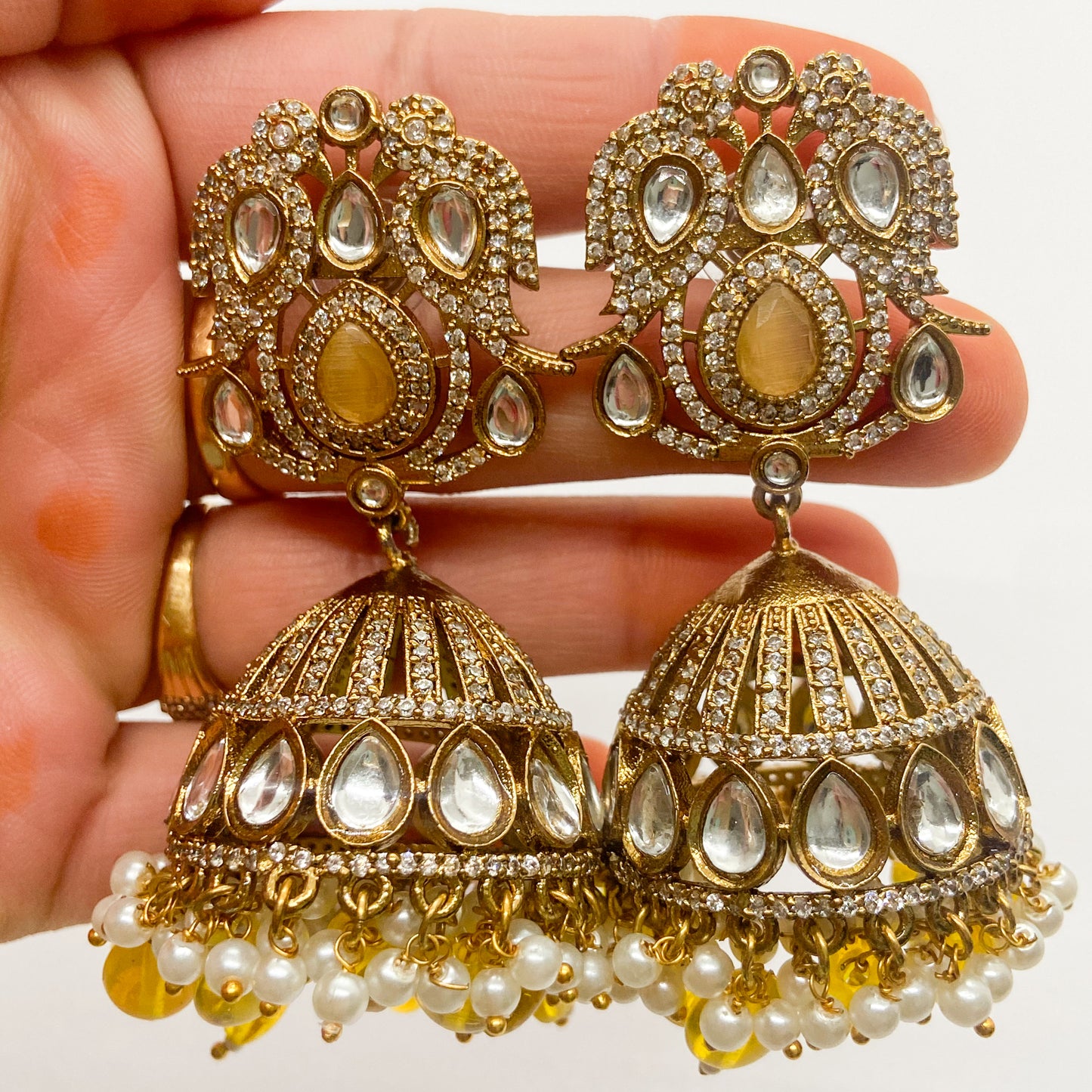 Mossinite jhumka - yellow earrings