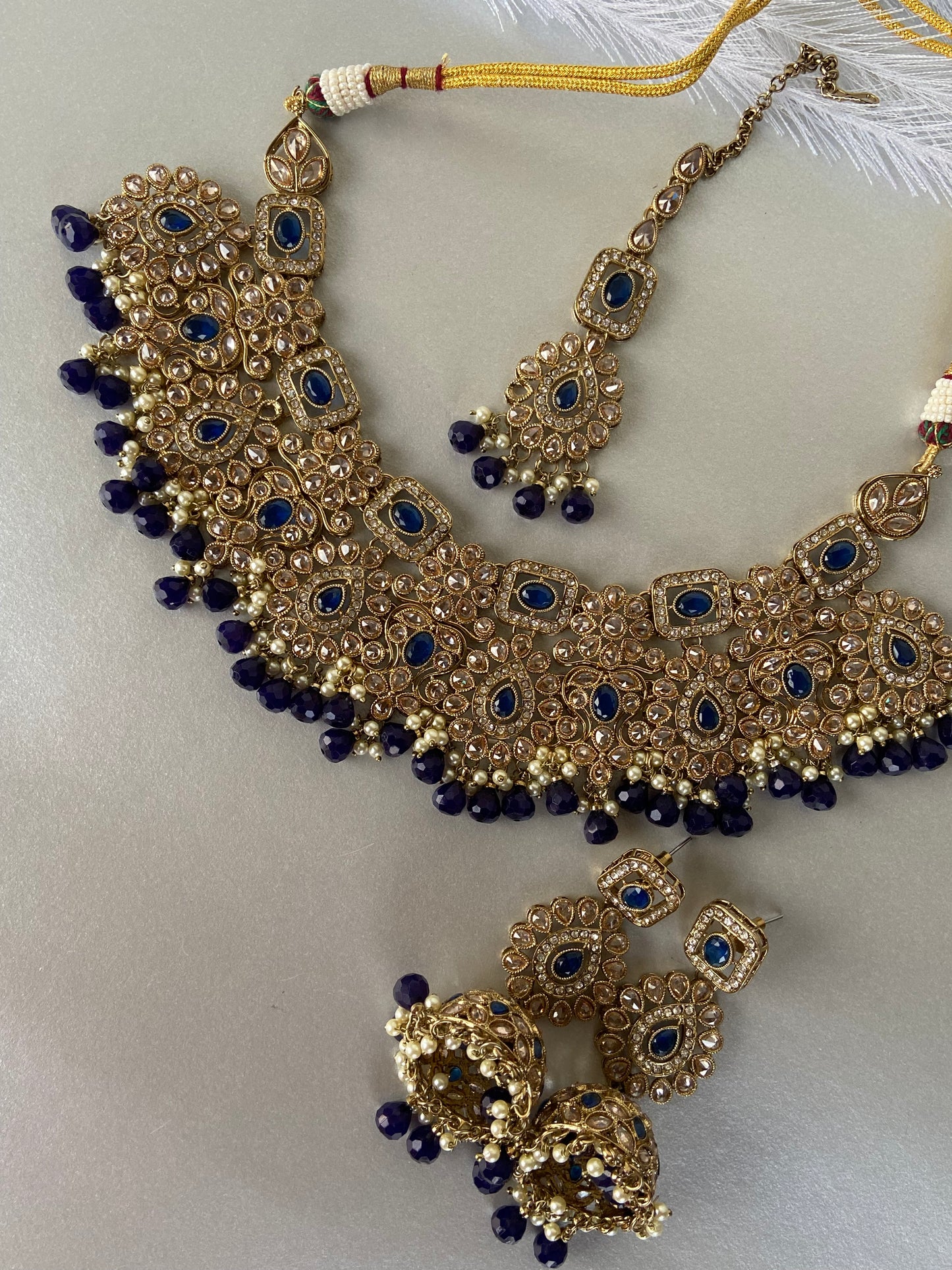 Polki necklace- royal blue