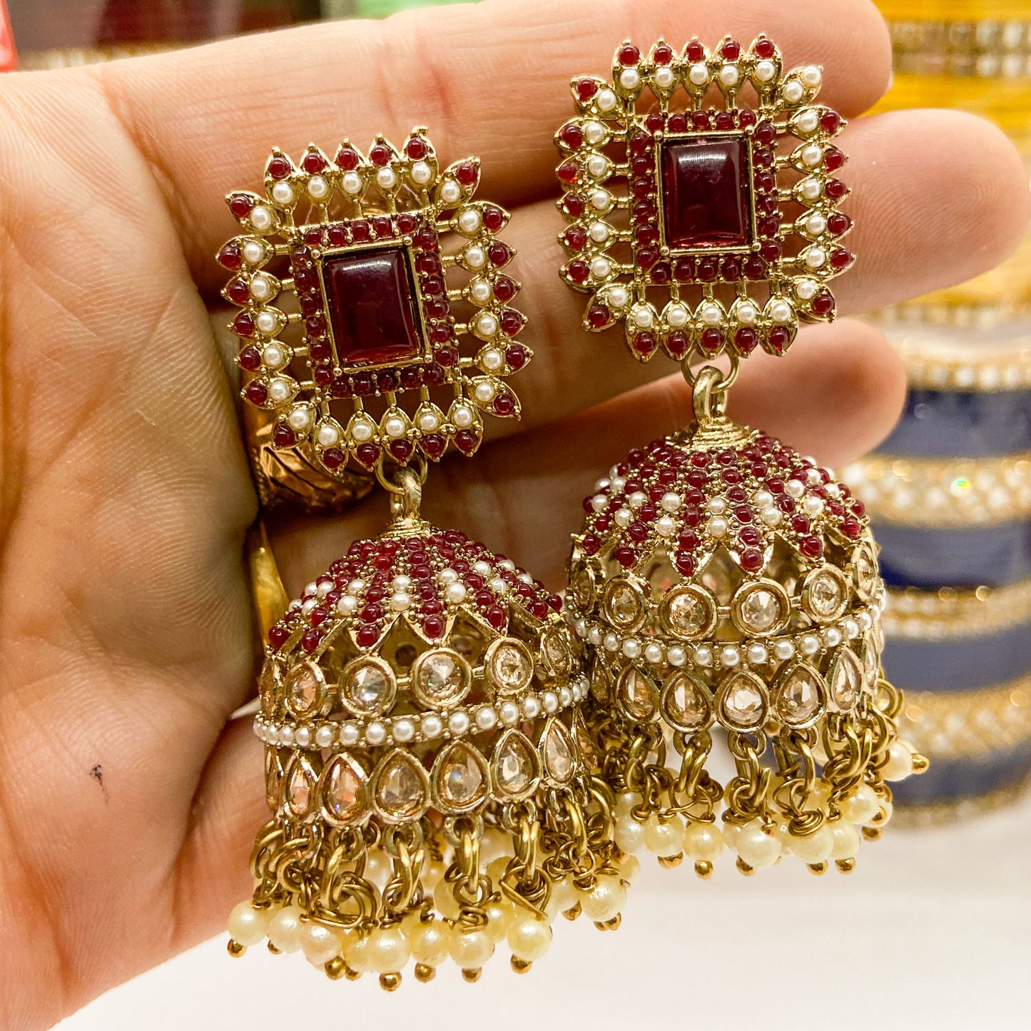 Jdau jhumki earrings- wine