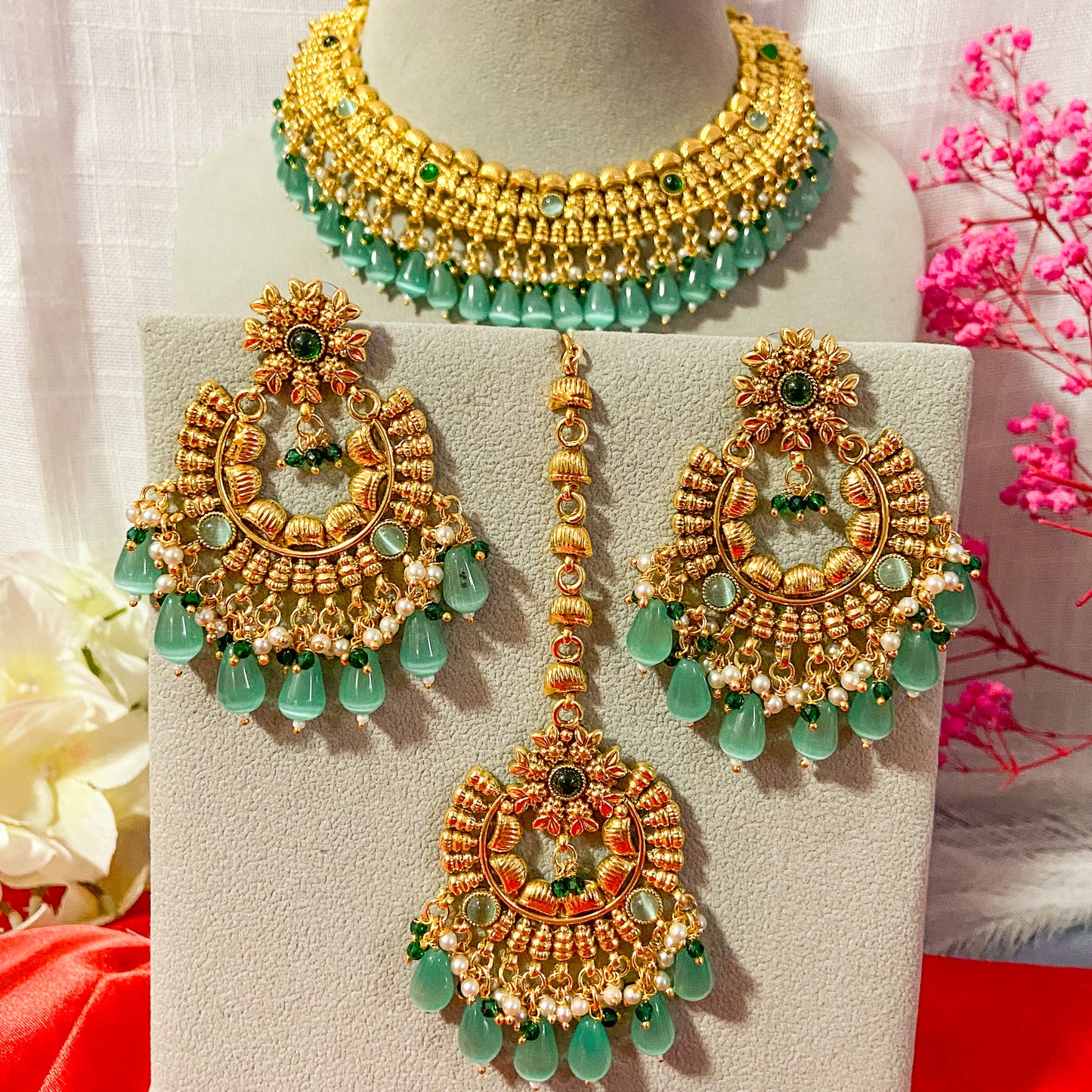 Punjabi traditional necklace- sea green