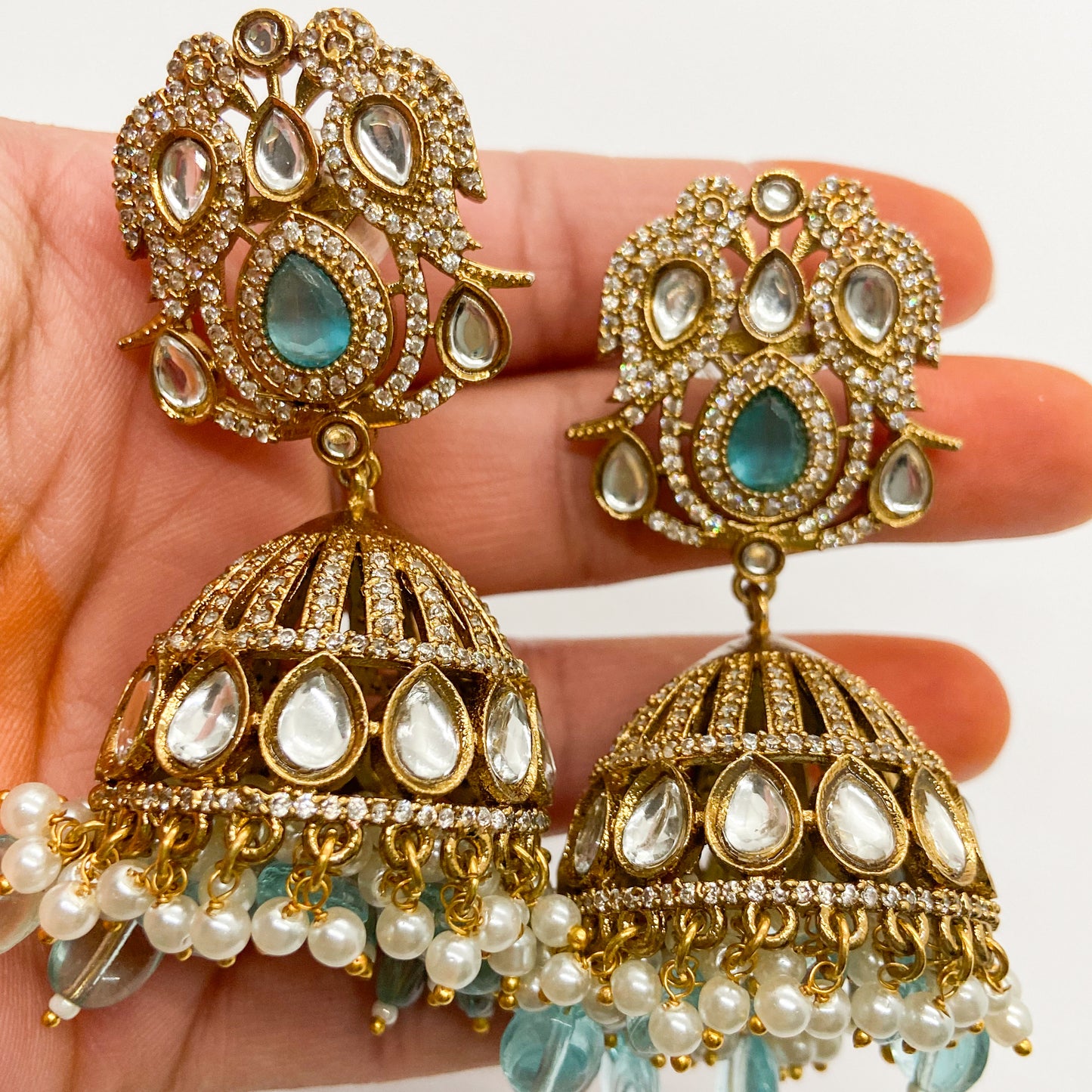 Mossinite jhumka - sky earrings