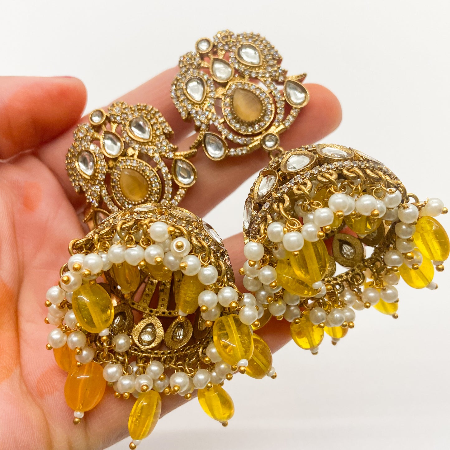 Mossinite jhumka - yellow earrings