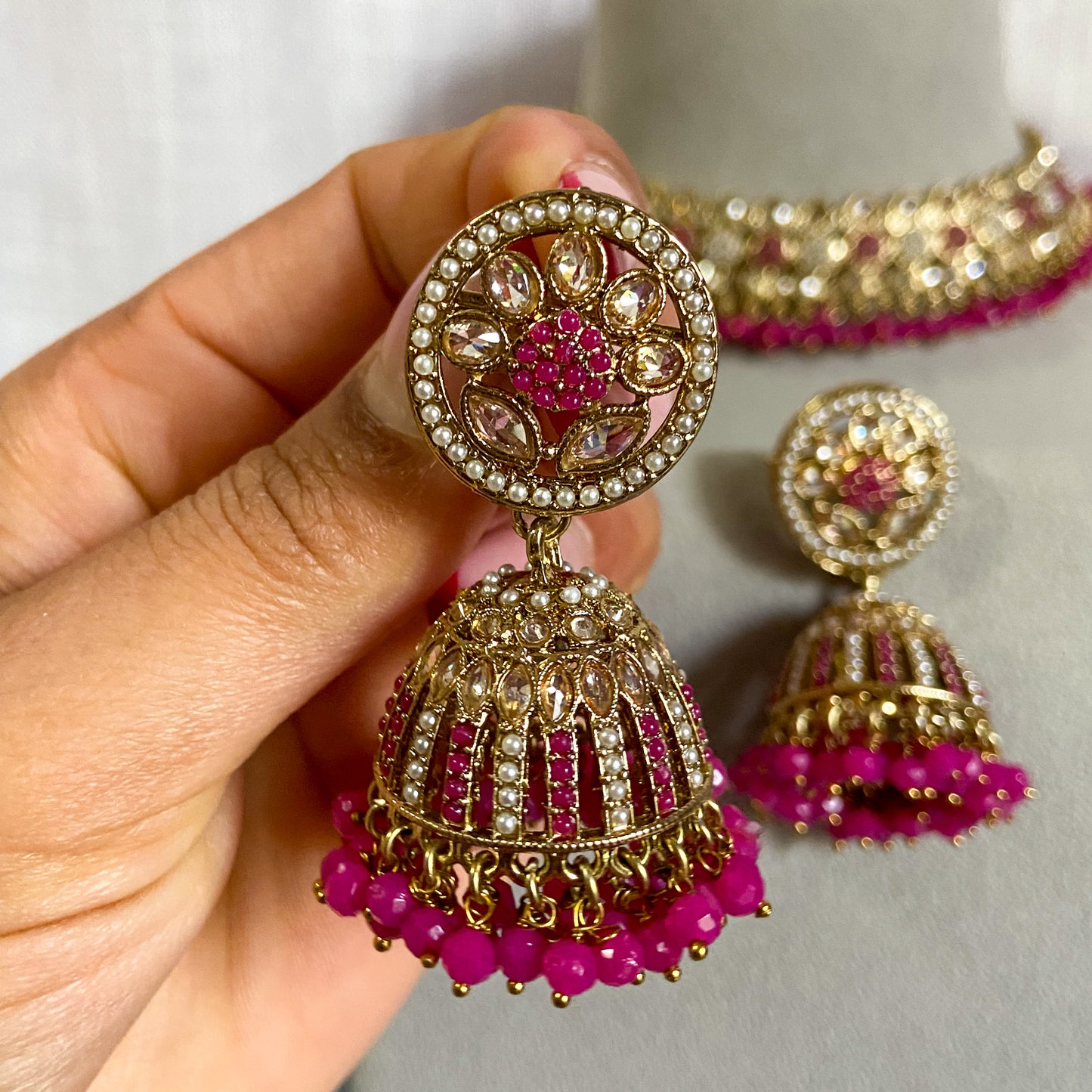 Pakistani jdau necklace- hot pink