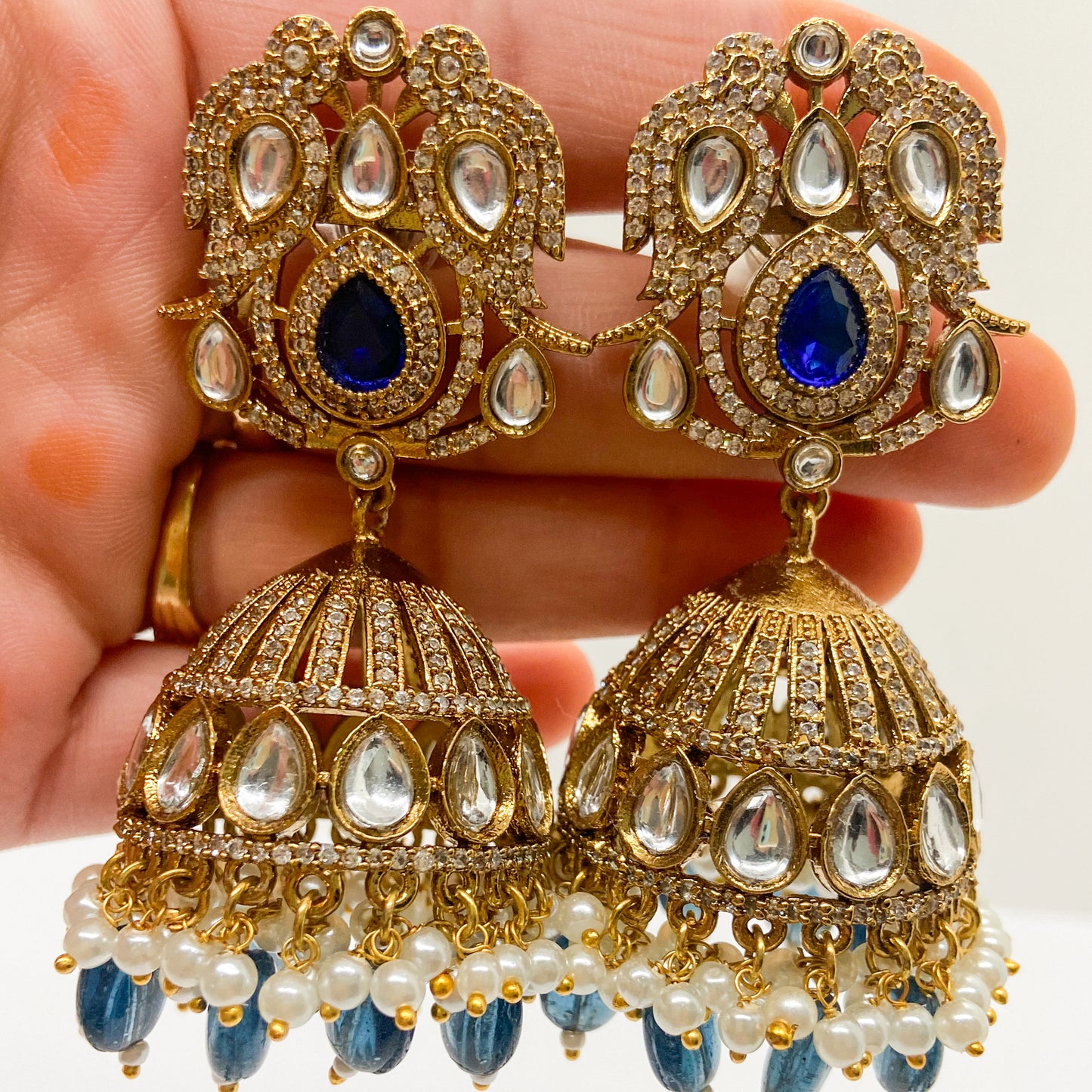 Mossinite jhumka - blue earrings