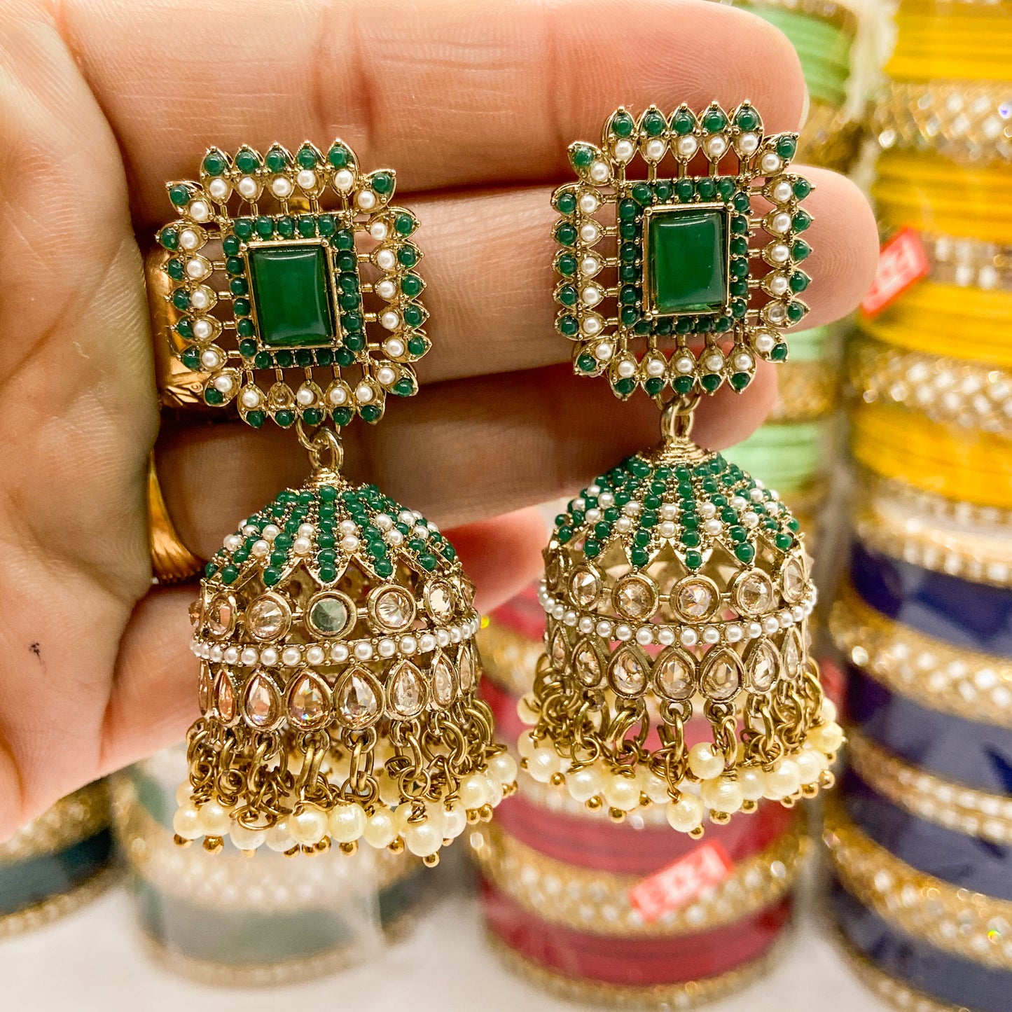 Jdau jhumki earrings- green