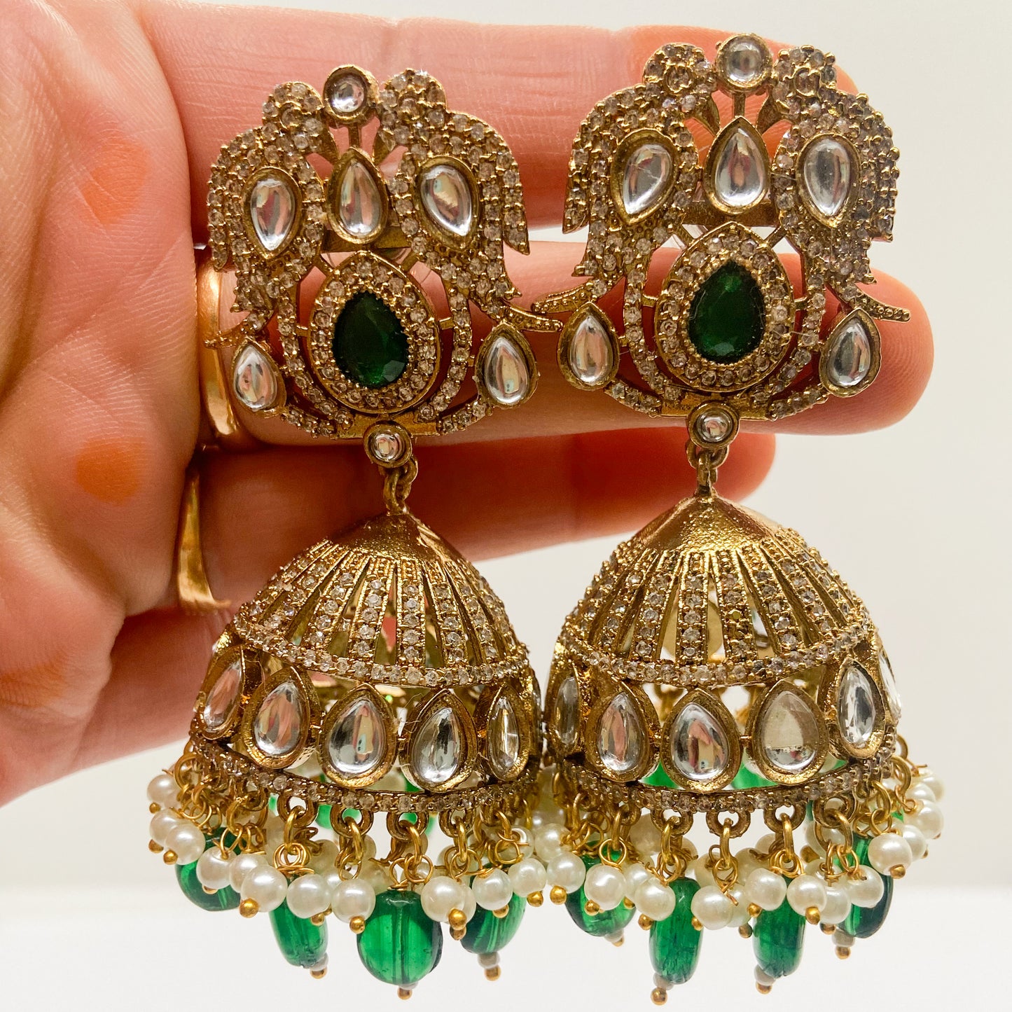 Mossinite jhumka - green earrings