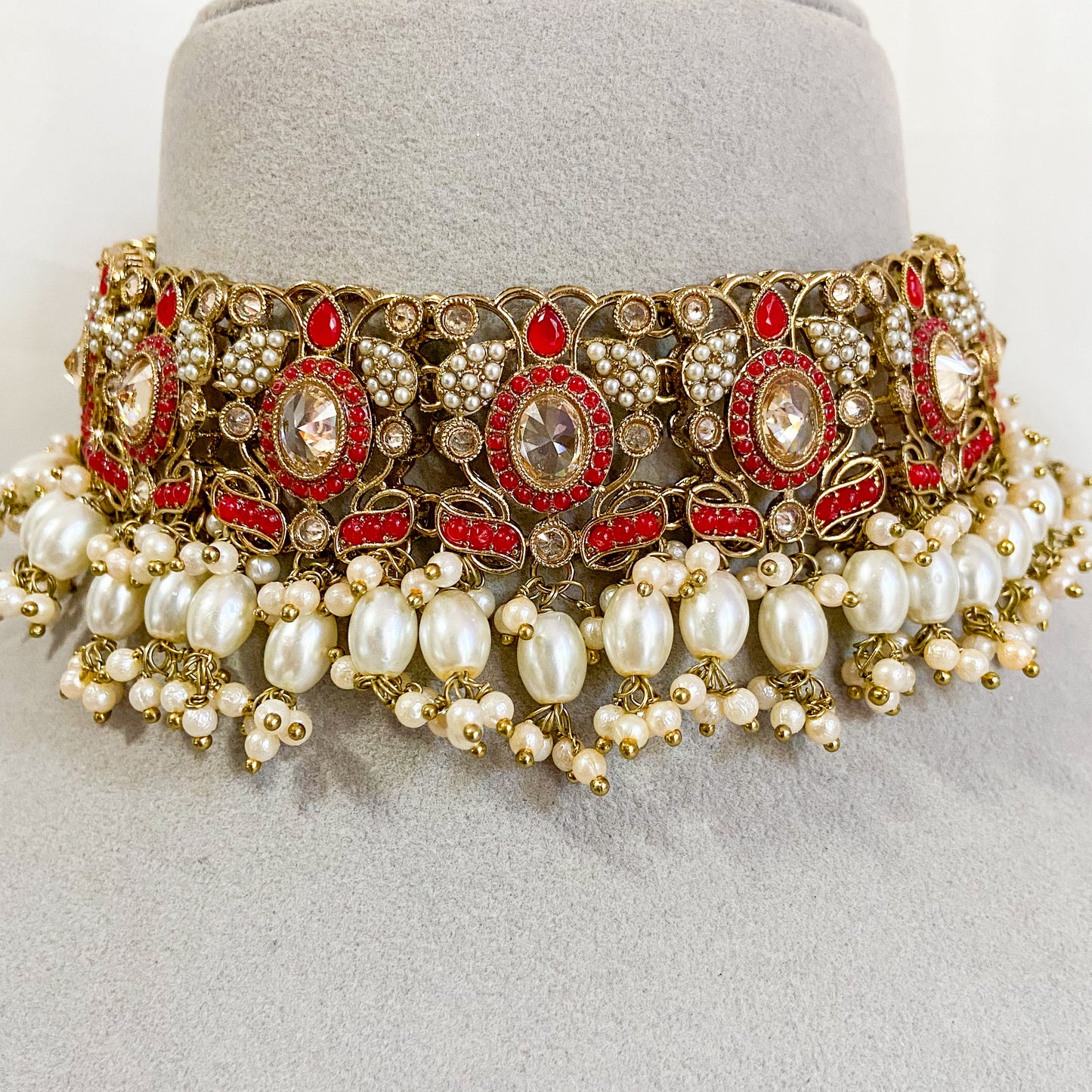 Pakistani jdau necklace- Red