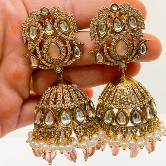 Mossinite jhumka - peach earrings