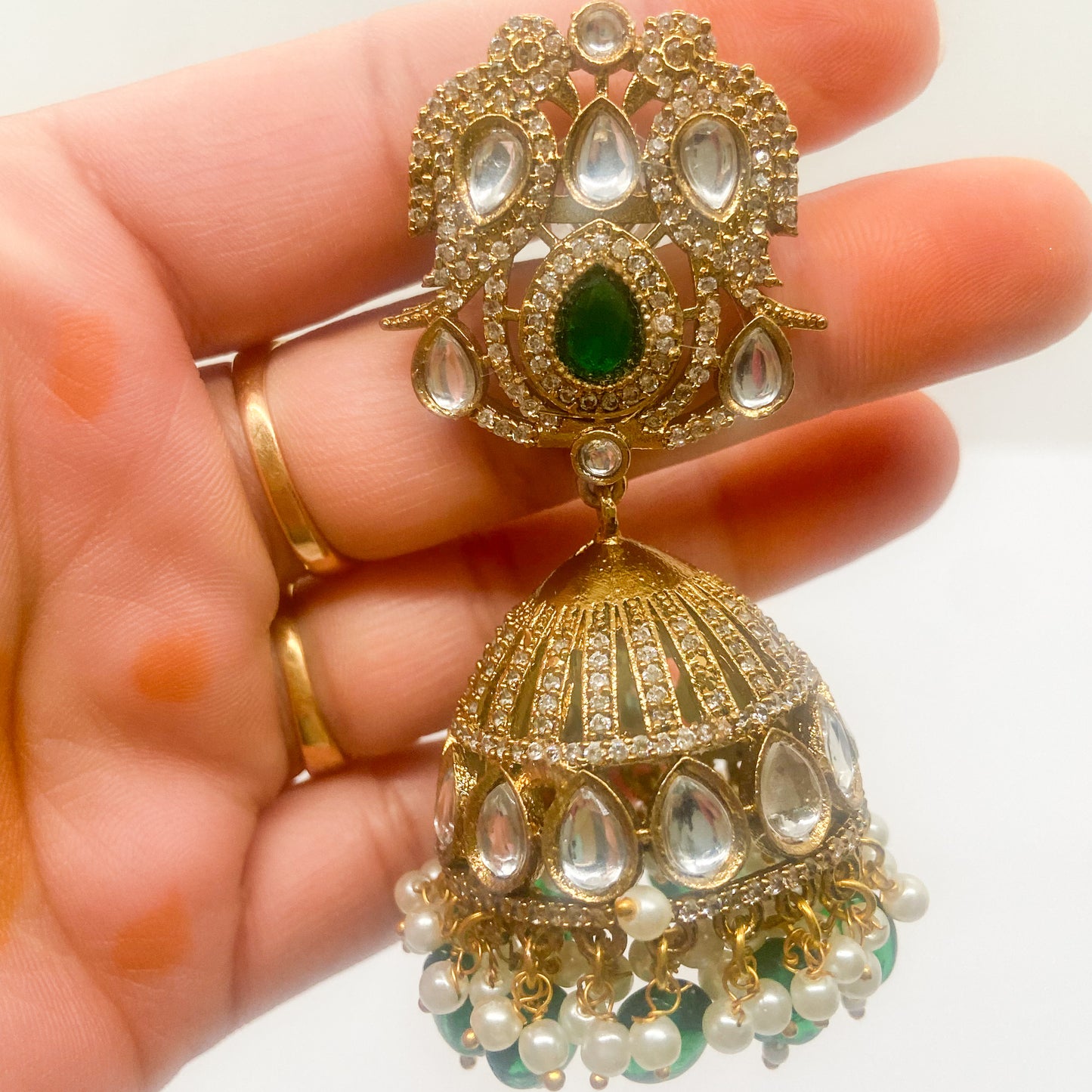 Mossinite jhumka - green earrings