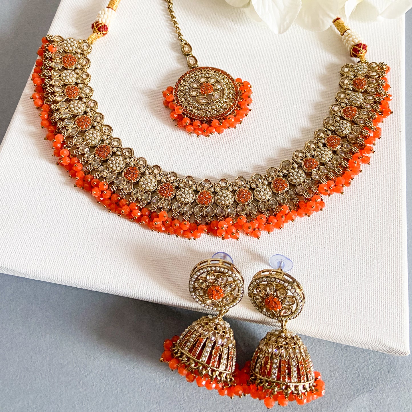 Pakistani jdau necklace- orange