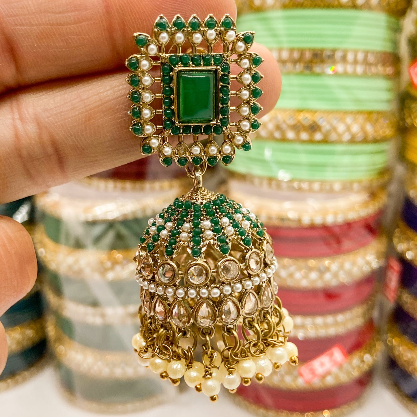 Jdau jhumki earrings- green