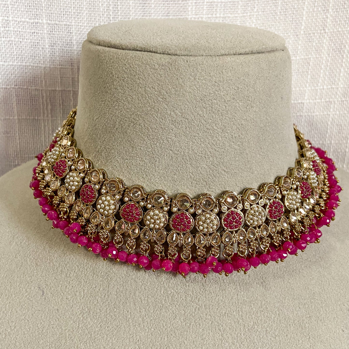 Pakistani jdau necklace- hot pink