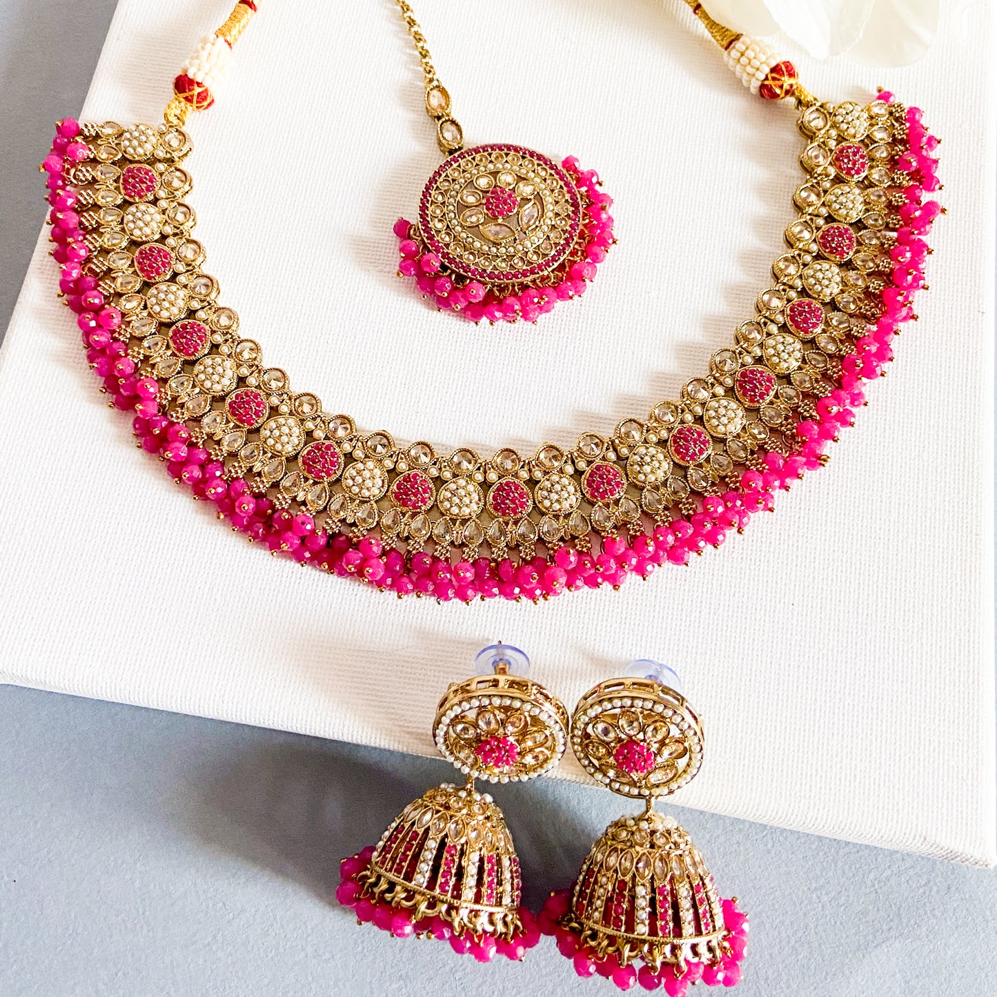 Pakistani jdau necklace- hot pink