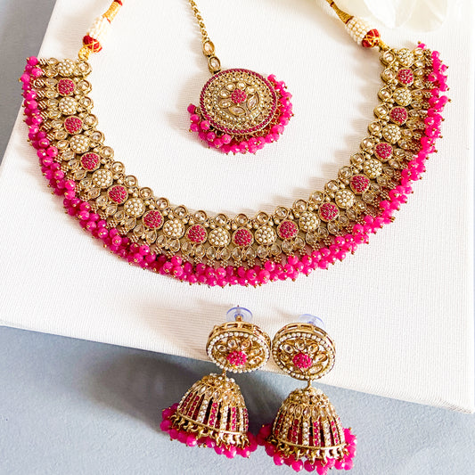 Pakistani jdau necklace- hot pink