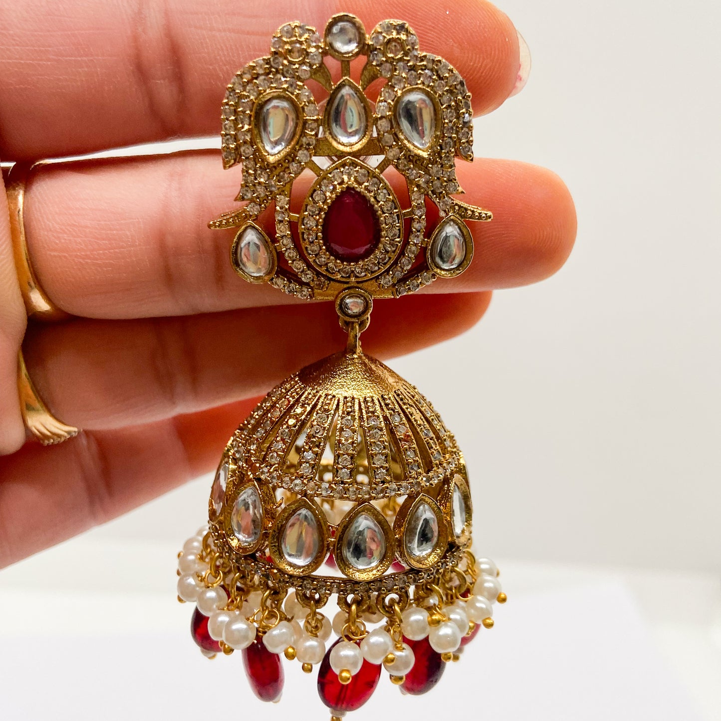 Mossinite jhumka - maroon earrings