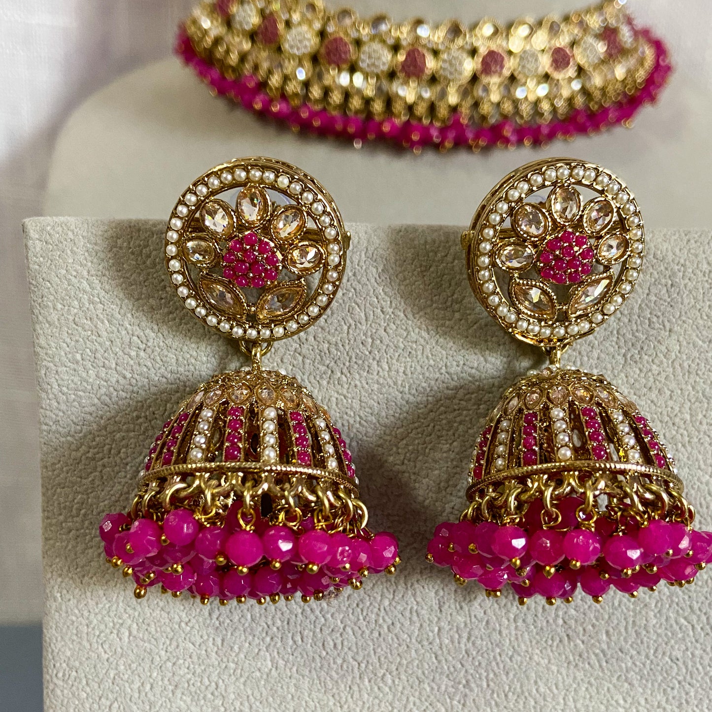 Pakistani jdau necklace- hot pink