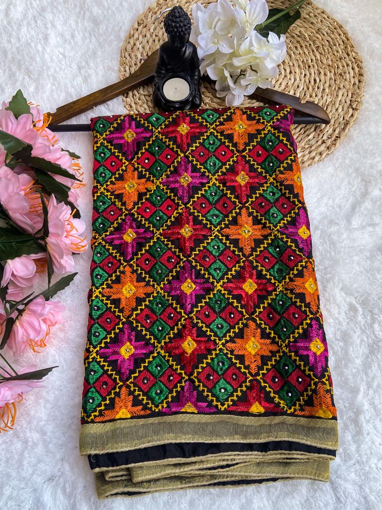 PUNJABI HEAVY PHULKARI - BLACK & MULTI