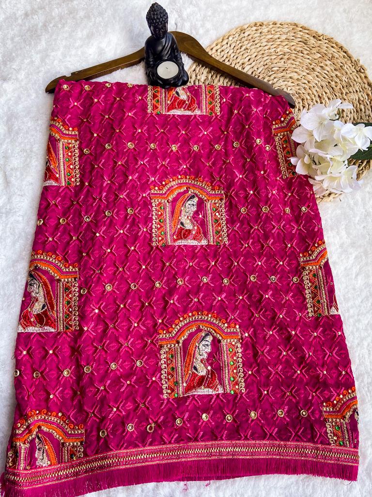 BRIDAL HEAVY PHULKARI - HOT PINK