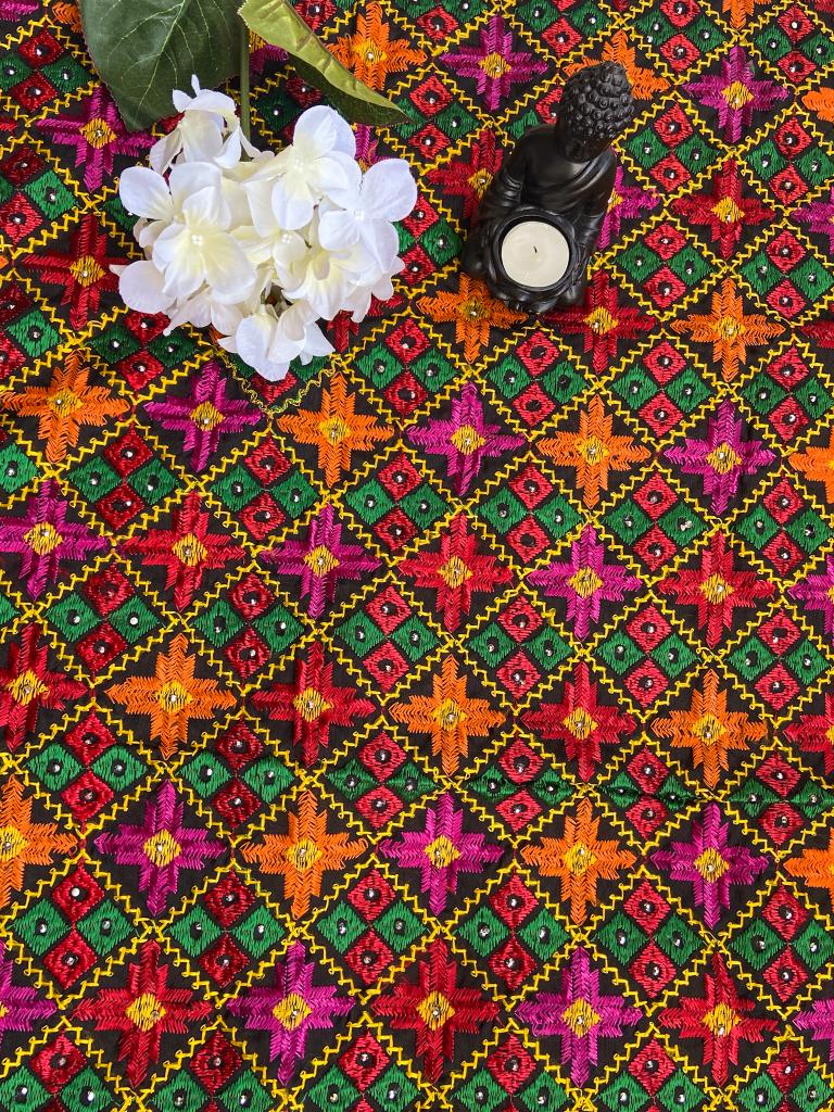 PUNJABI HEAVY PHULKARI - BLACK & MULTI