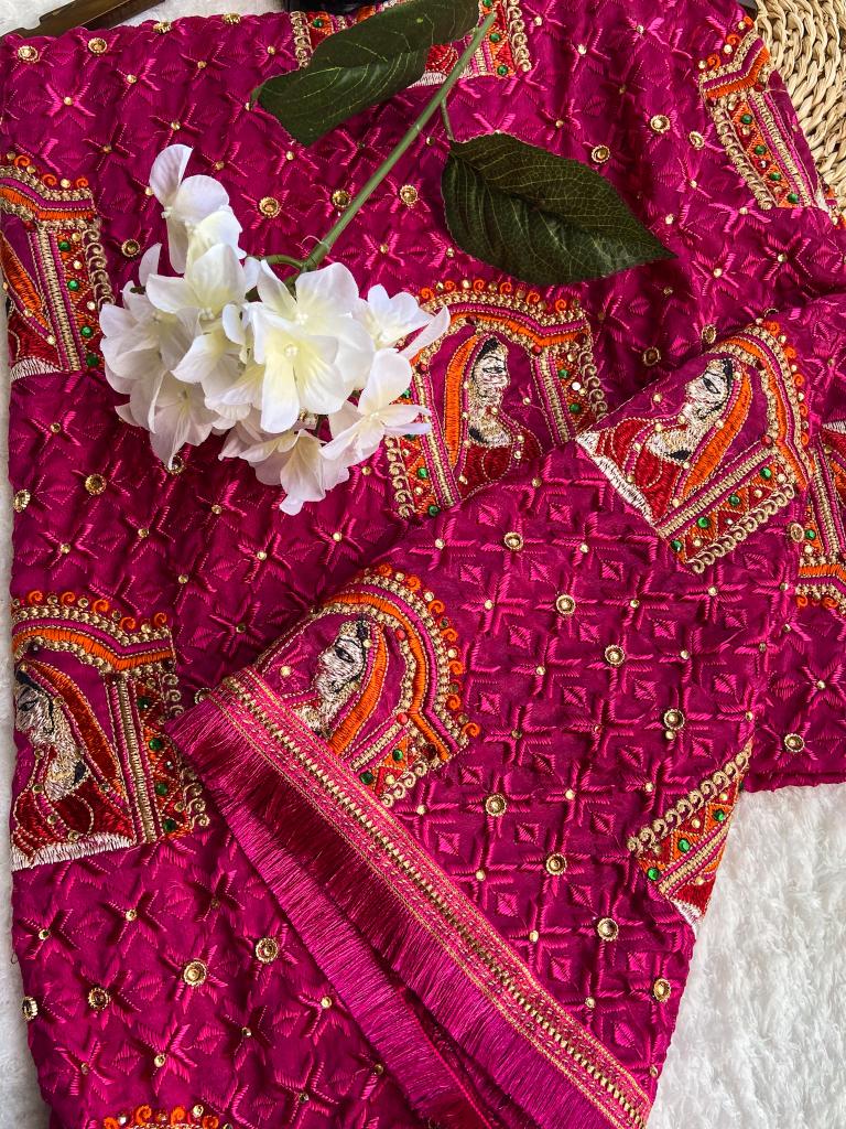 BRIDAL HEAVY PHULKARI - HOT PINK