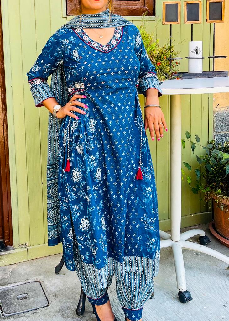 PATHANI SALWAR SUIT-BLUE