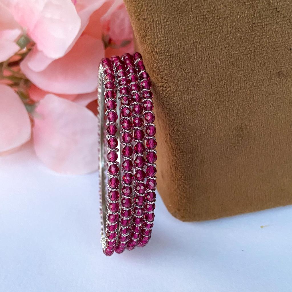 Crystal bangles - Ruby with silver